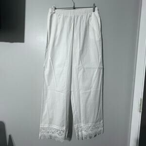 Topshop White Lace Hem Pants Women Size 8 Wide Leg Pull On Beach Lightweight New